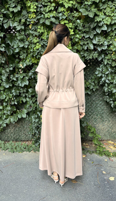 Si Design Belden Büzgülü Ceket CAMEL - 4