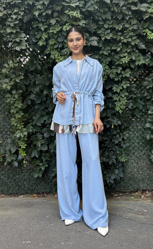 Si Design Belden Büzgülü Gömlek Ceket Ice Blue - 2