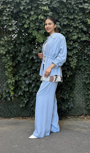 Si Design Belden Büzgülü Gömlek Ceket Ice Blue - 3