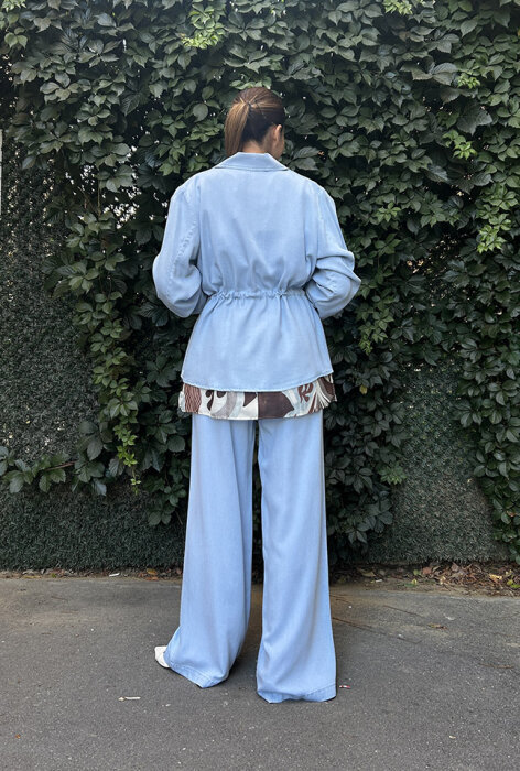 Si Design Belden Büzgülü Gömlek Ceket Ice Blue - 4