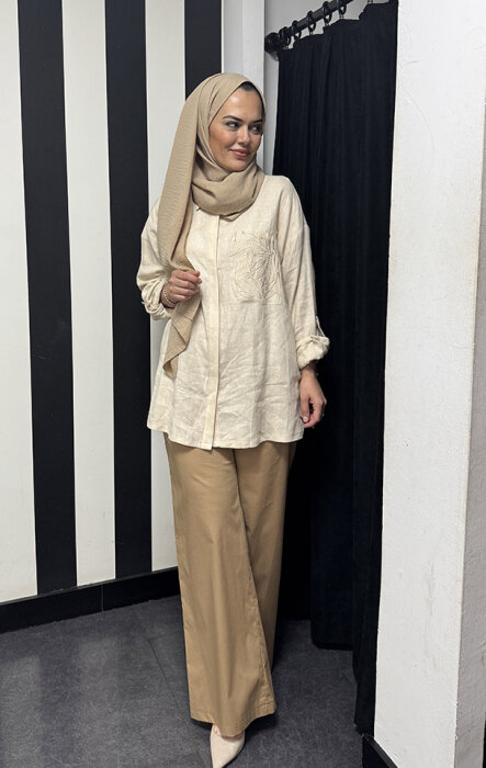 Si Design Belden Lastikli Pantolon CAMEL - 2