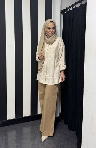 Si Design Belden Lastikli Pantolon CAMEL 