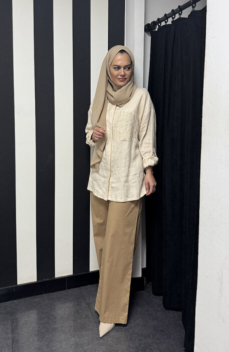 Si Design Belden Lastikli Pantolon CAMEL - 1
