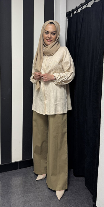 Si Design Belden Lastikli Pantolon KHAKİ - 1