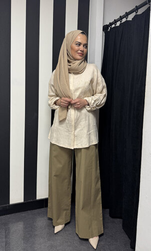 Si Design Belden Lastikli Pantolon KHAKİ - 2