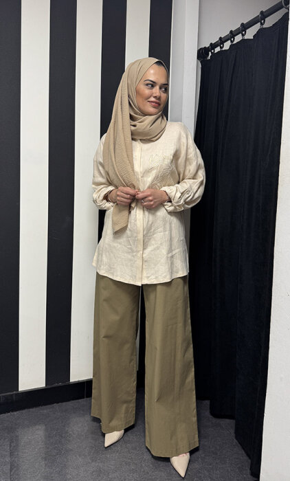 Si Design Belden Lastikli Pantolon KHAKİ - 2
