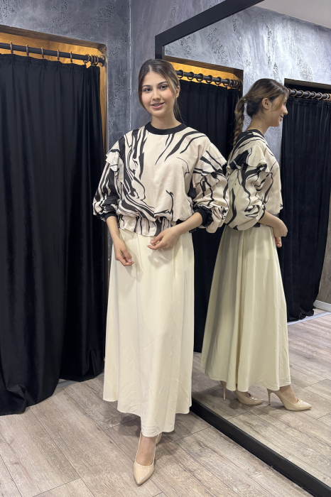Si Design Beli Düğmeli Etek BEJ - 2