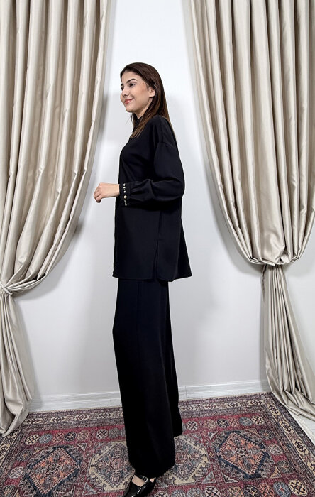 Si Design Beli Lastikli Bol Pantolon BLACK - 2