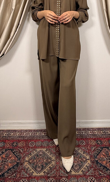 Si Design Beli Lastikli Bol Pantolon HAKİ - 1