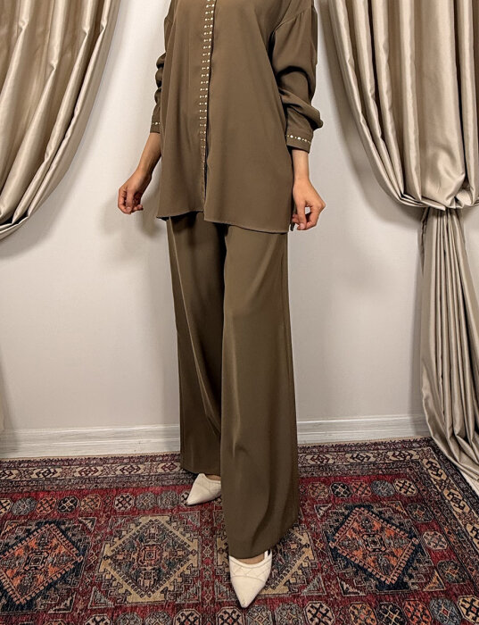 Si Design Beli Lastikli Bol Pantolon HAKİ - 2