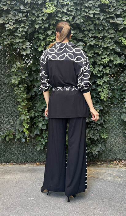 Si Design Beli Lastlikli Zincir Desenli Pantolon BLACK - 5