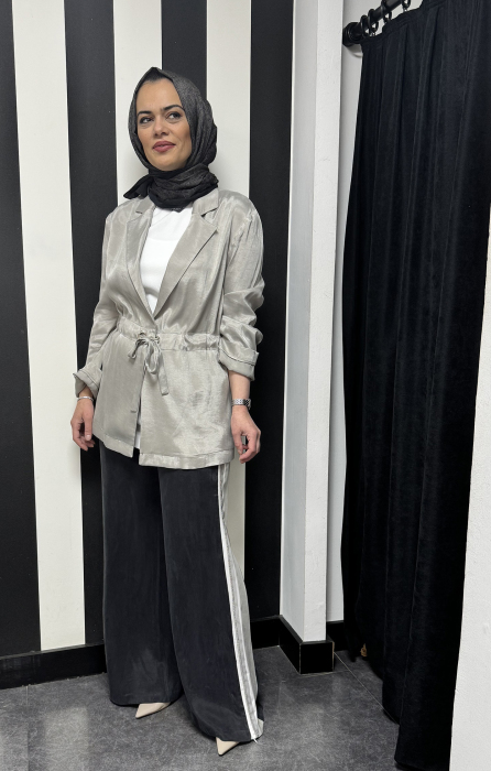Si Design Biye Detaylı Fileli Cupro Pantolon BLACK - 1