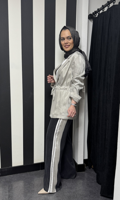 Si Design Biye Detaylı Fileli Cupro Pantolon BLACK - 2