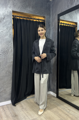 Si Design Biye Detaylı Fileli Cupro Pantolon GREY - 4