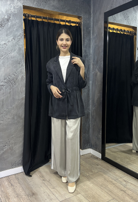 Si Design Biye Detaylı Fileli Cupro Pantolon GREY 