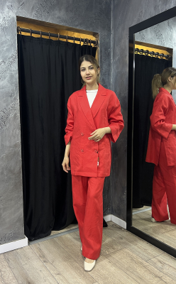 Si Design Bol Paça Keten Pantolon KIRMIZI - 3