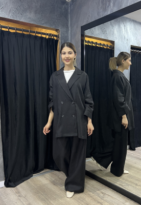 Si Design Bol Paça Keten Pantolon SİYAH - 2