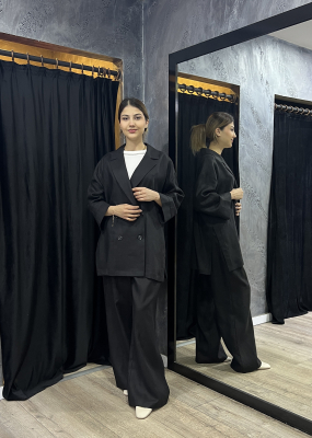 Si Design Bol Paça Keten Pantolon SİYAH 