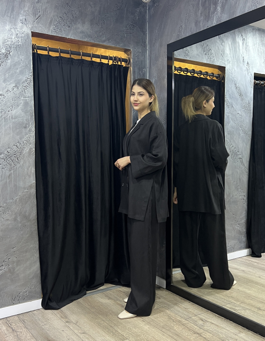 Si Design Bol Paça Keten Pantolon SİYAH - 4