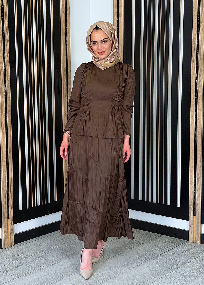 Si Design Boncuk İşlemeli Etek KAHVE