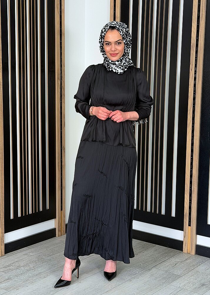 Si Design Boncuk İşlemeli Etek SİYAH (1)