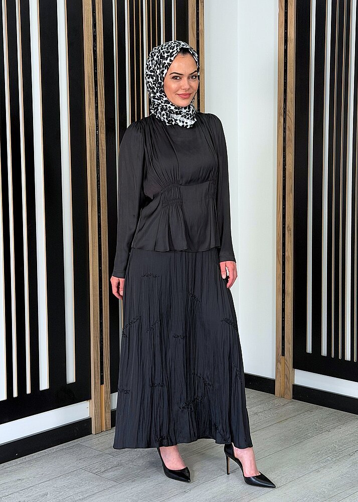 Si Design Boncuk İşlemeli Etek SİYAH