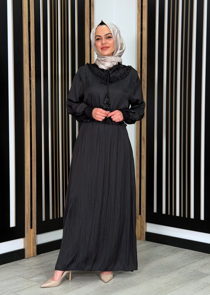 Si Design Bürümcük Kumaş Elbise BLACK - 2