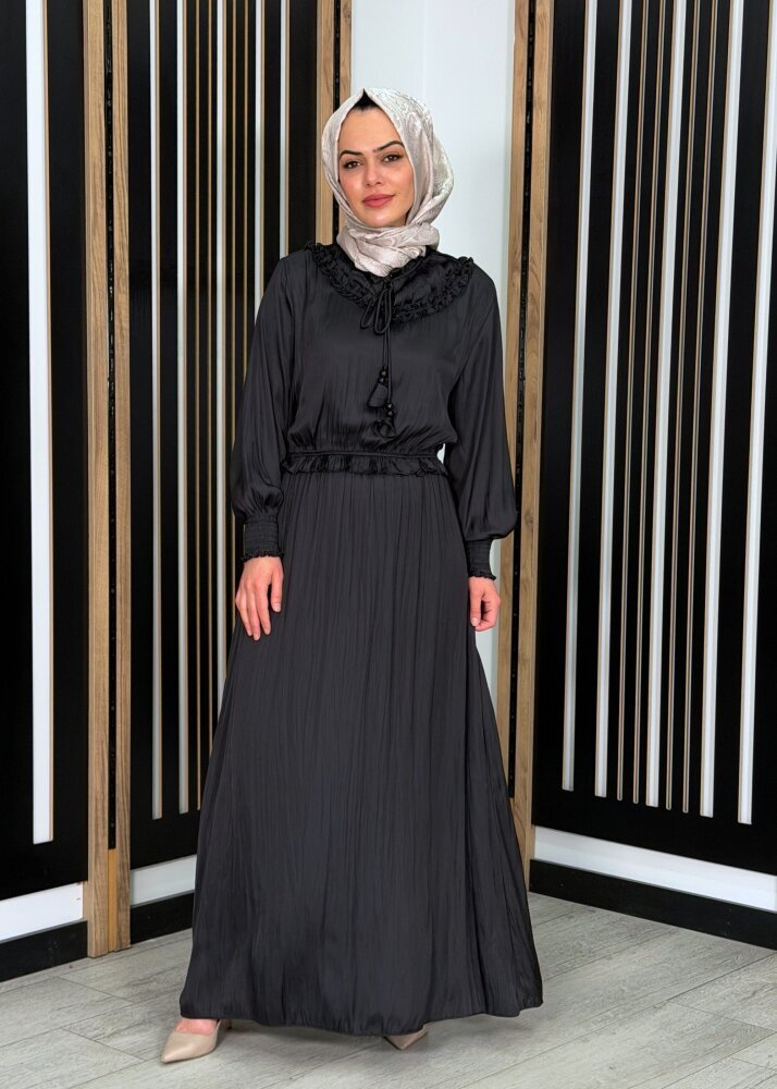 Si Design Bürümcük Kumaş Elbise BLACK 