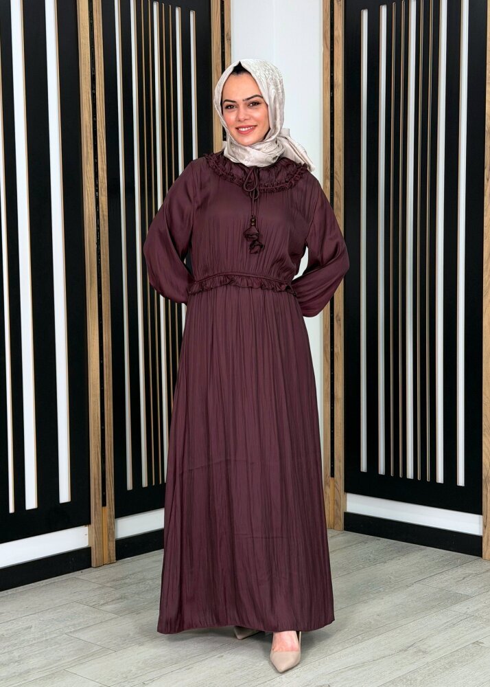 Si Design Bürümcük Kumaş Elbise Burgundy 