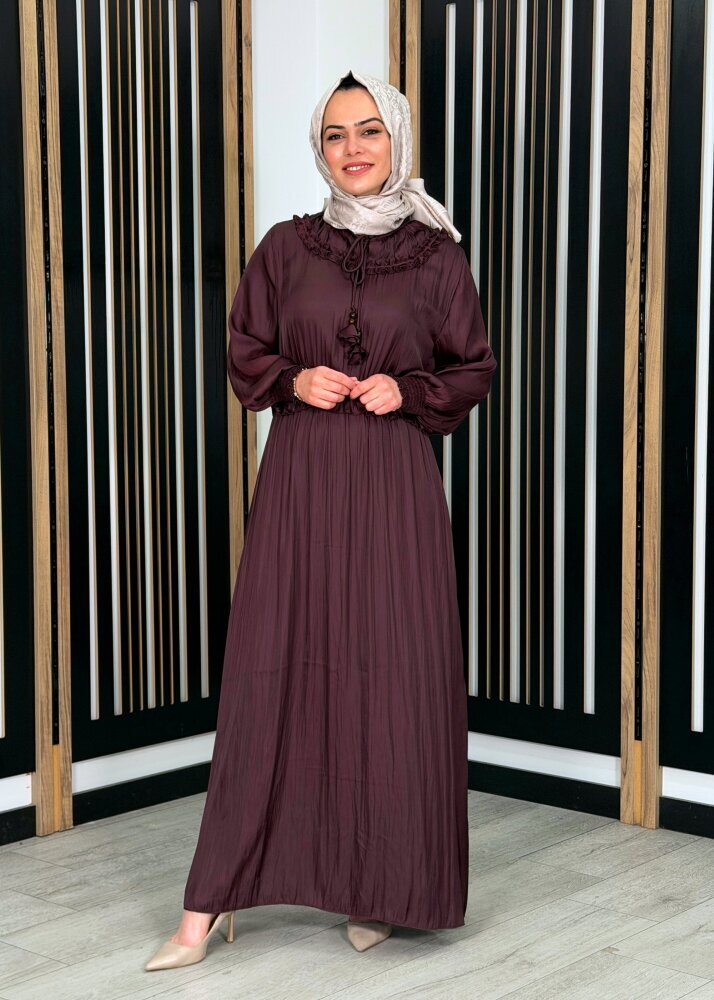 Si Design Bürümcük Kumaş Elbise Burgundy - 2
