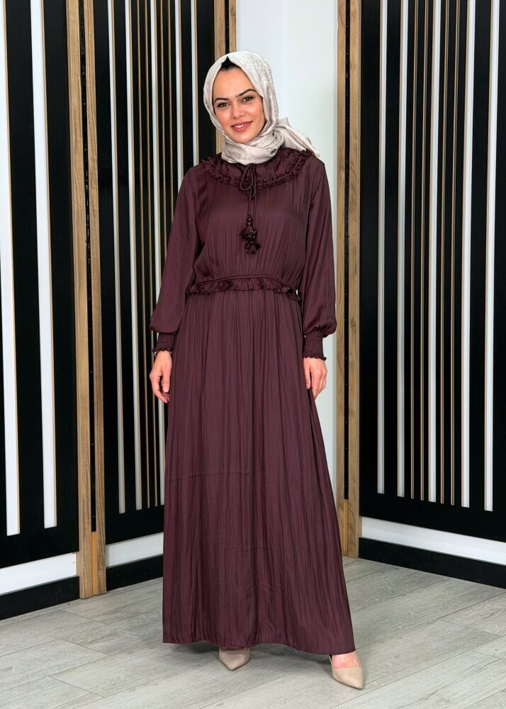 Si Design Bürümcük Kumaş Elbise Burgundy - 3