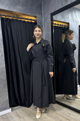 Si Design Çiçek Broş Detaylı Gömlek SİYAH - 2