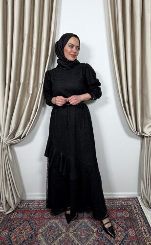 Si Design Dantel Elbise SİYAH