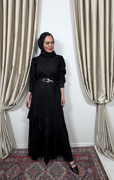 Si Design Dantel Elbise SİYAH - 3