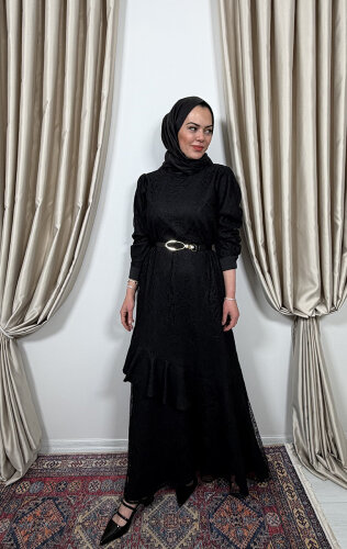 Si Design Dantel Elbise SİYAH - 4