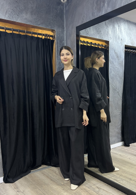 Si Design Düğmeli Keten Ceket SİYAH 