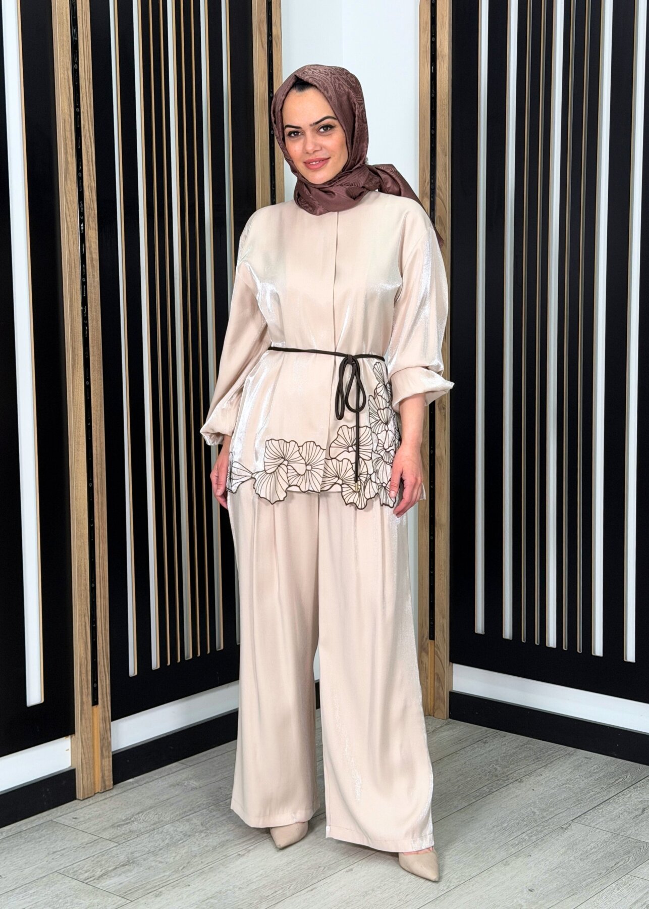 Si Design Gold Düğme Detaylı Palazzo Pantolon BEİGE - 2