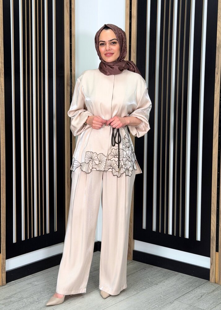 Si Design Gold Düğme Detaylı Palazzo Pantolon BEİGE - 3