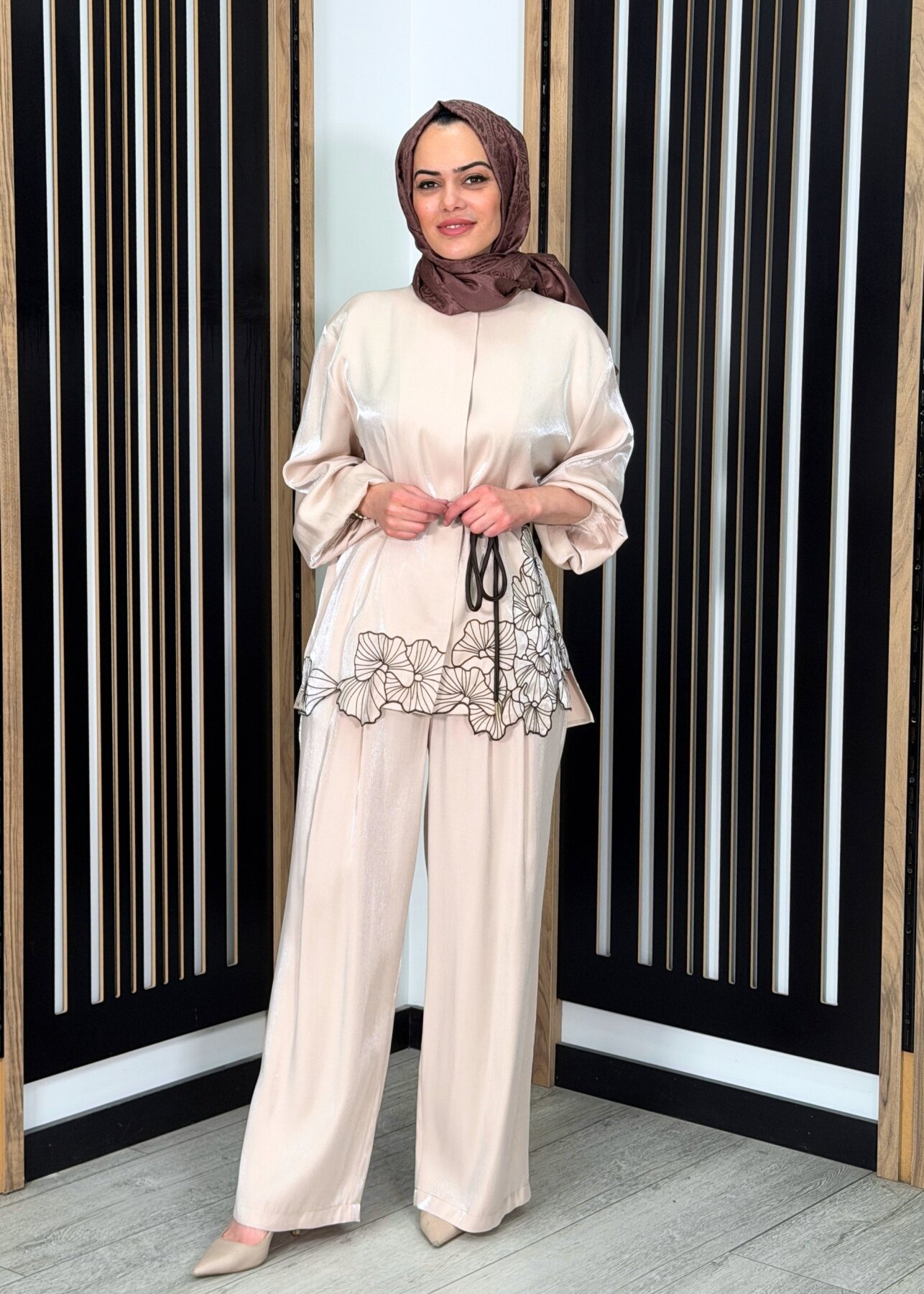 Si Design Gold Düğme Detaylı Palazzo Pantolon BEİGE - 3