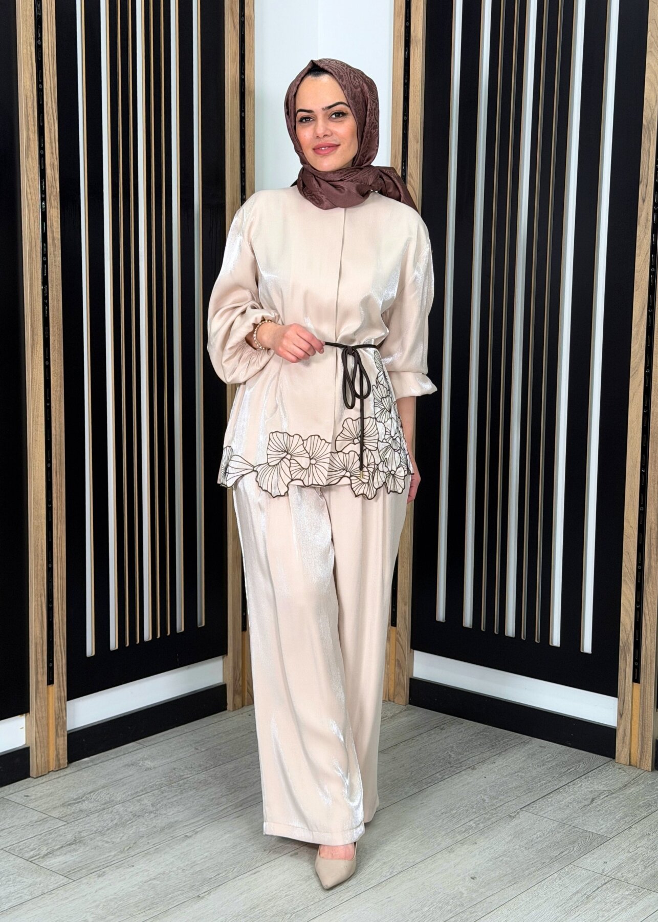 Si Design Gold Düğme Detaylı Palazzo Pantolon BEİGE - 1