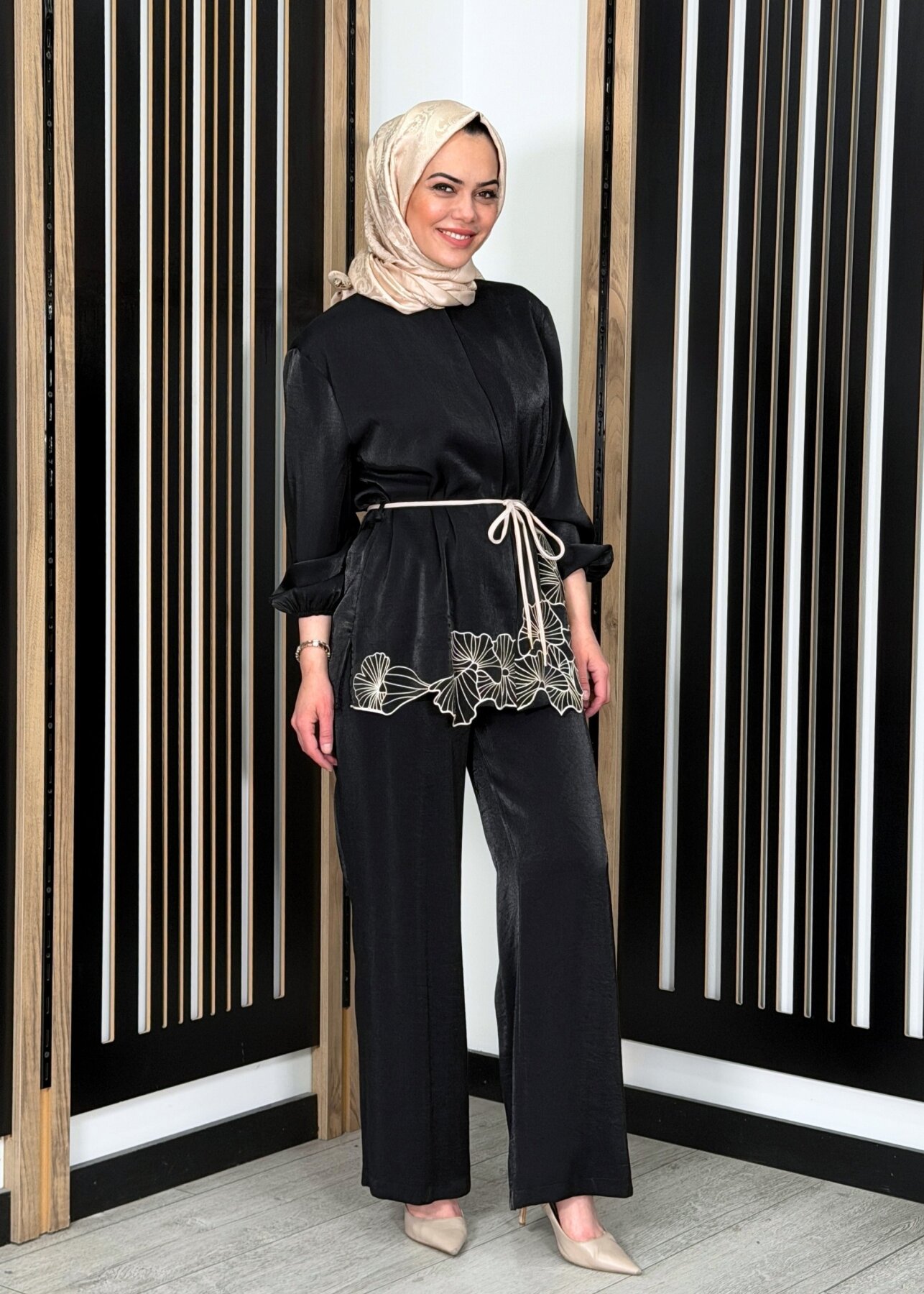 Si Design Gold Düğme Detaylı Palazzo Pantolon BLACK - 2