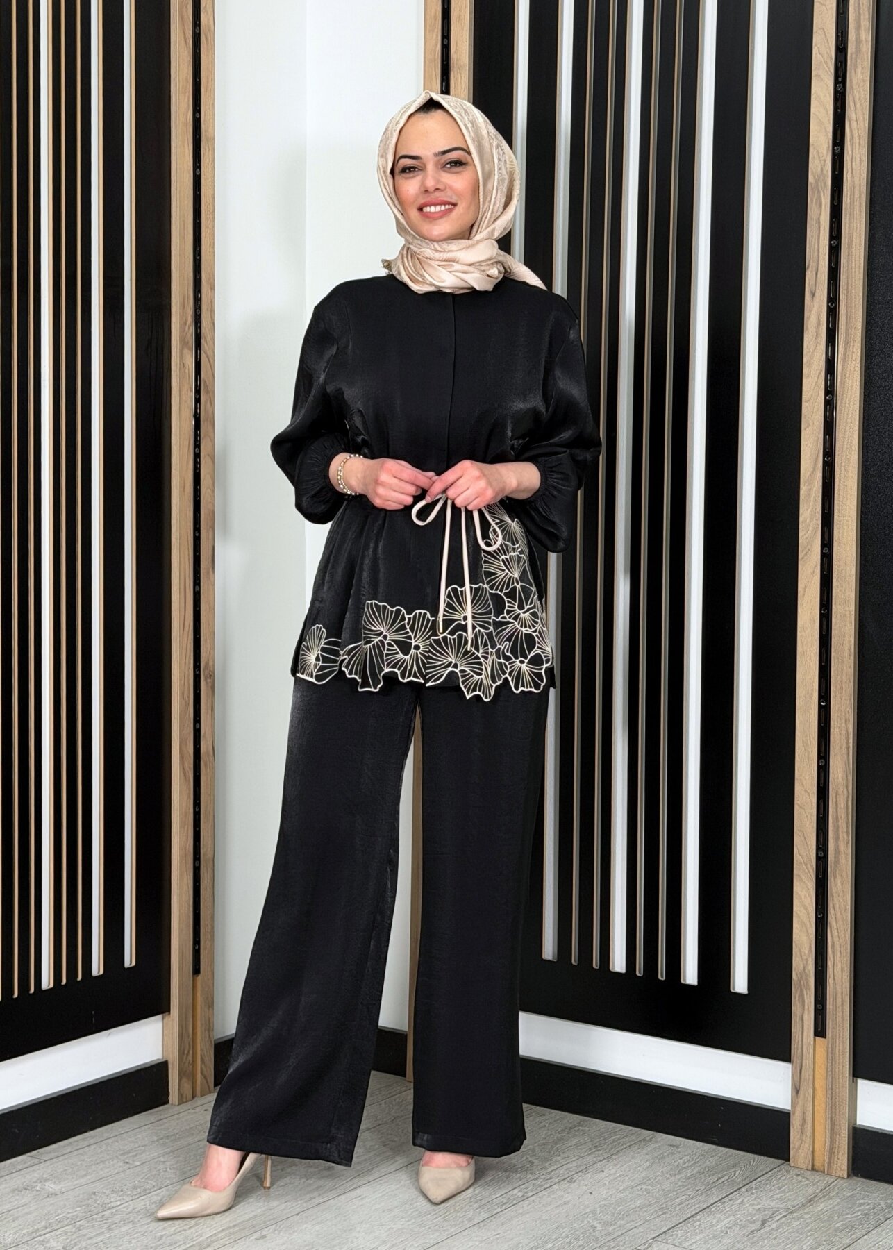 Si Design Gold Düğme Detaylı Palazzo Pantolon BLACK - 1