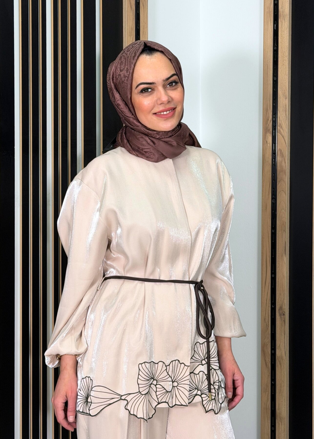 Si Design İşleme Nakışlı Uzun Kollu Tunik BEİGE - 3