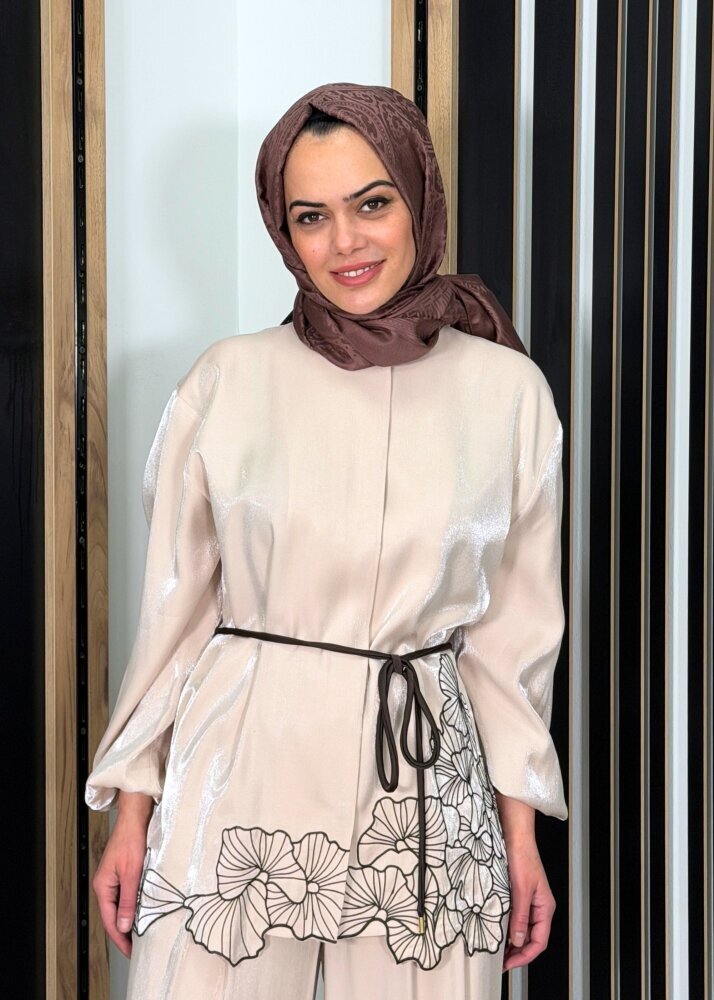 Si Design İşleme Nakışlı Uzun Kollu Tunik BEİGE - 2