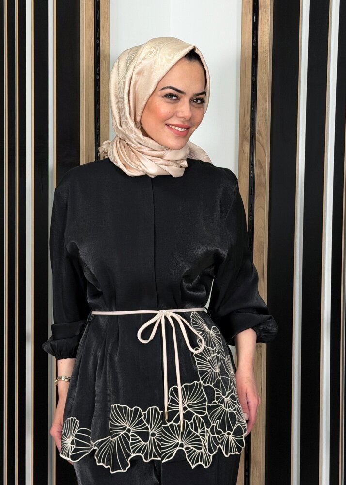 Si Design İşleme Nakışlı Uzun Kollu Tunik BLACK - 3