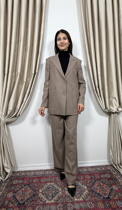 Si Design Kemerli Bol Pantolon MİNK - 2