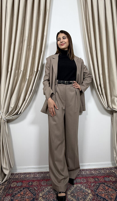 Si Design Kemerli Bol Pantolon MİNK - 7