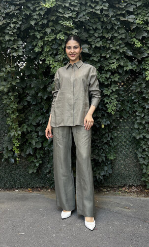 Si Design Keten Düz Gömlek KHAKİ - 1
