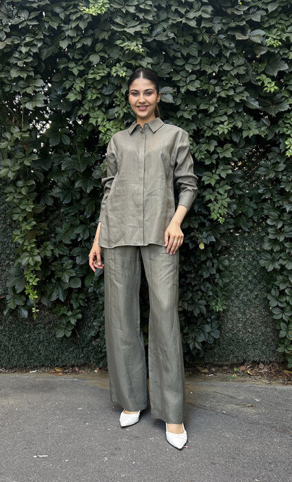 Si Design Keten Düz Gömlek KHAKİ - 1