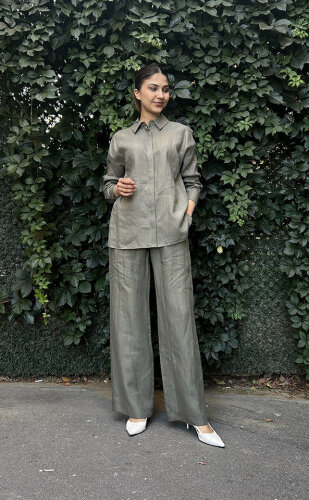 Si Design Keten Düz Gömlek KHAKİ - 2